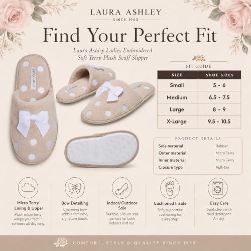 Image of Laura Ashley Ladies Embroidered Soft Terry Plush Scuff Slipper