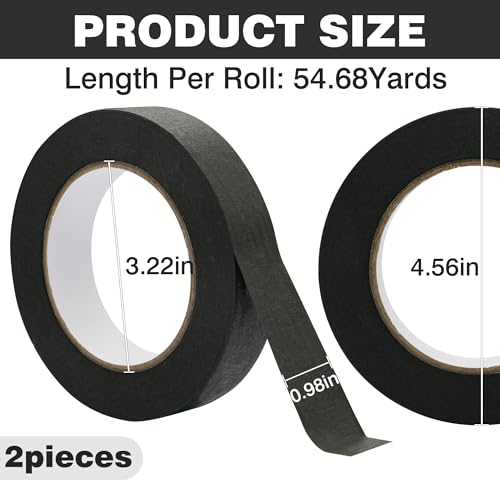 Image of Black Masking Tape 1 inch X 55 Yards 2 Rolls, 328FT Total, Black Painter Tape for Arts DIY Crafts Painting Labeling Decoration School Projects Home Office