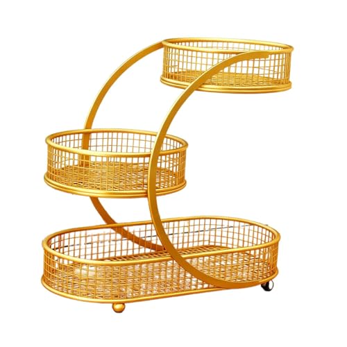 Colcolo de 3 niveles, organizador de fruteros decorativos de metal para almacenar frutas, verduras y aperitivos en encimera de cocina, Oro