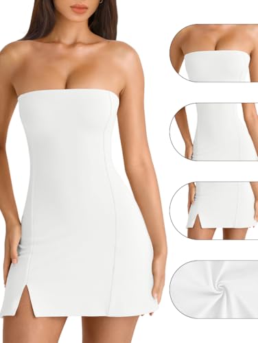 HYZ Women's Tube Strapless Sleeveless Y2K Split Party A-Line Mini Dress3