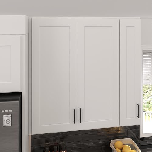 Image of Furinno Shaker Wall Kitchen Cabinet in Shaker White 2-Door-3 Shelves, Ready to Assemble, 33 in. W x 12 in. D x 42 in. H, White