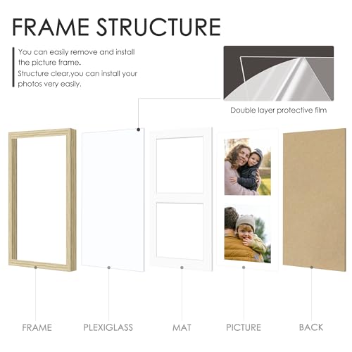 Image of DUENPY 8.5x11 Double 5x7 Picture Frame Double Picture Frame Displays Two 5x7 inch Photos Available Horizontal Wall Mounting Display and Vertical Wood Color