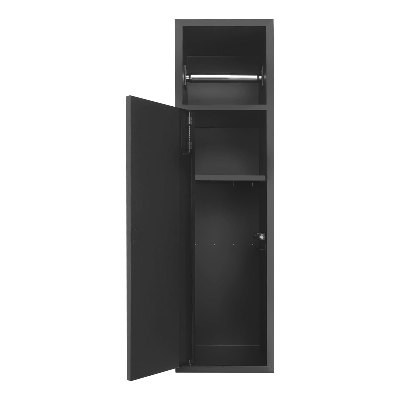 Módulo de armario empotrado, 63 x 15 x 15 cm, acero inoxidable, mueble de baño con portarrollos y puerta de armario, nicho de ducha empotrado para cocina, salón, hotel (negro)