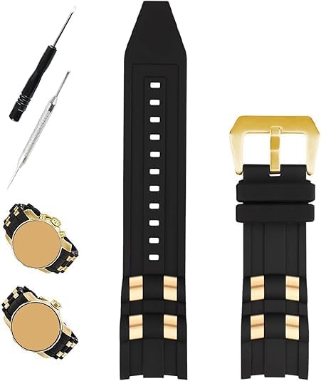Compatible for 26mm Invicta Pro diver Rubber Watch Band With Silver/Golden Insert Replacement for men Silicone Wirstband Strap women Bracelet