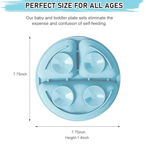 Image of BabyGo Silicone Suction Plates for Baby Microwave,Dishwasher, Freezer Safe Unbreakable with 4 Suction Cup Feeding Plate for Baby & Toddlers, BPA Free (Blue)