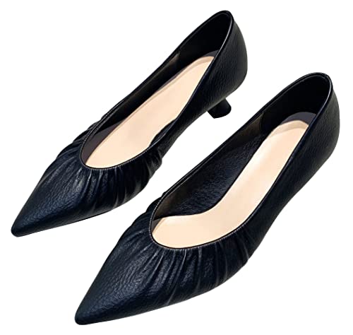WENJIAZHIZHI Women's Pointed Toe Kitten Low Heels for Women Wedding Dressy Closed Toe Slip-On Loafers Pumps Shoes3