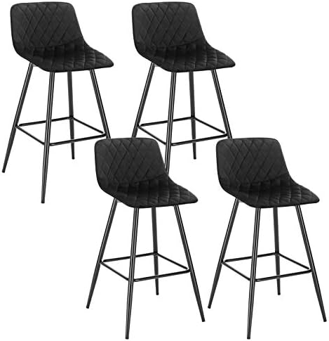 WOLTU Bar Stools Set of 4 PCS Soft Velvet Seat Breakfast Bar Counter Kitchen Chairs Metal Legs Barstools Black High Stools with Backrests & Footrests for Home & Commercial Use