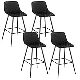 WOLTU 4 X Tabourets de Bar en Velours et métal,tabourets Hauts Robuste et Solide,BH252sz-4 Noir