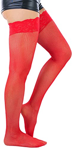Image of ToBeInStyle Women's Wide Floral Lace Fishnet Thigh Hi Stockings
