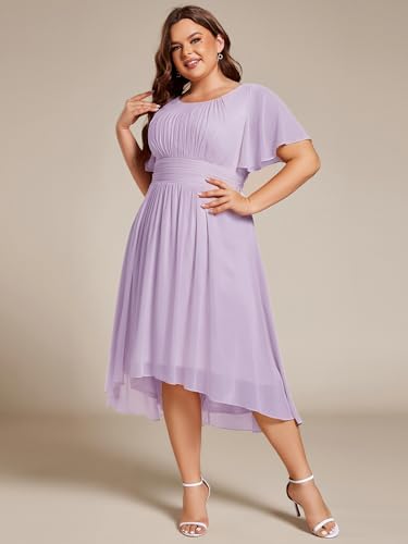 Image of Ever-Pretty Women's Plus Size Formal Wedding Guest Dresses for Curvy Women A Line Chiffon Midi High Low Cocktail Dress