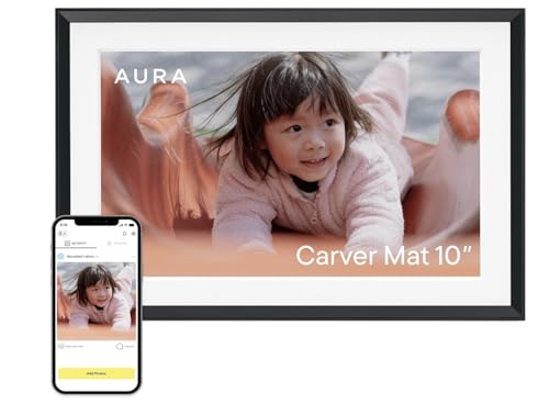 Aura Carver 10' WiFi Digital Picture Frame – Free Unlimited Cloud Storage – Send Photos from App – No Subscription – Auto On/Off – Gift for Parents & Grandparents