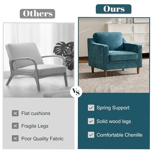 Image of Kingfun Accent Chair Set of 2, Living Room Chairs, Mid Century Reading Armchair, Chenille with Solid Wood Foot, Upholstered Modern Decor for Bedroom, Apartment