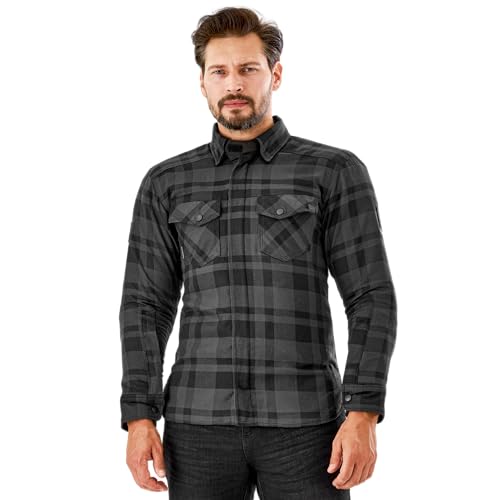 SHIMA RENEGADE MEN Motorrad Hemd - Verschleißfest Baumwolle Karierte Motorradjacke Herren mit CE Protektoren, FiberQL Aramid und Kühlungsschicht Reißverschluss (RENEGADE 2, Schwarz, XL)