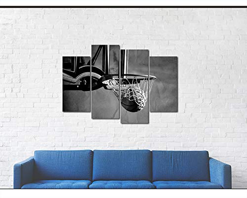 Homeoart Black And White Basketball Pictures Sports Themed Canvas Wall Art Giclee Prints Stretched Framed Artwork For Boys Bedroom Living Room Decoration 4 Panels #TOP1