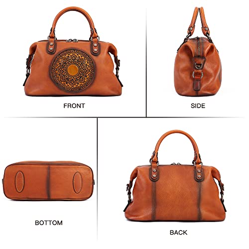 Image of Leather Handbag for Women, Genuine Leather Purses Retro Mandela Crossbody Handbag Tote Bag