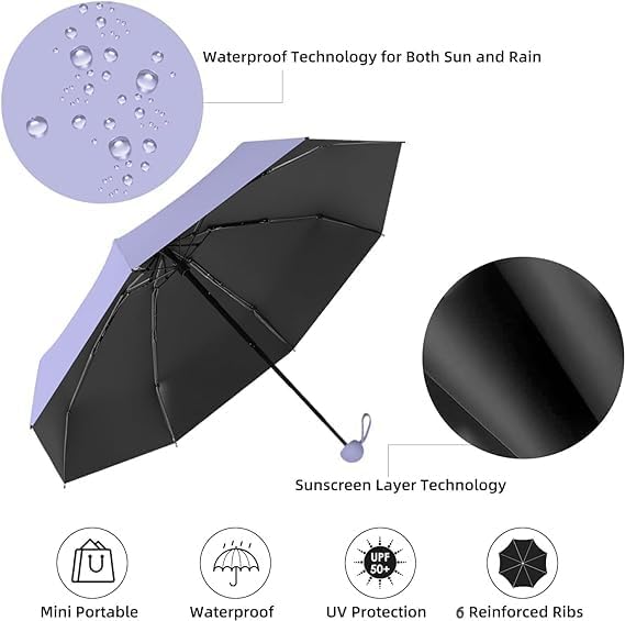 41EPnwznwXL Ozoy Travel Mini Folding Compact Umbrella with Case, Manual Open 6 Ribs Lightweight Portable, Small Sun UV Protection & Rain Windproof Pocket Umbrella for men,women,kids,girls