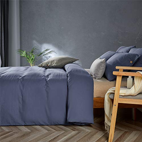 Jellymoni Denim Blue 100% Washed Cotton Duvet Cover Set, 3 Pieces Luxury Soft Bedding Set With Buttons Closure. Solid Color Pattern Duvet Cover King Size(No Comforter) #TOP1