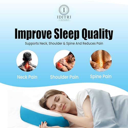 Image of Orthopedic Memory Foam Pillow, Patterned Breathable Jersey, 66 x 38 x 12 cm, Contoured Support for Neck Shoulder Spine, Slow Rebound Core, Ergonomic Sleep Aid, Sky Fabric