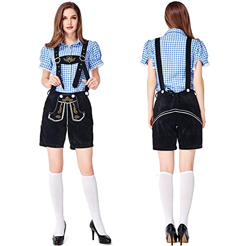 Traje de Oktoberfest para mujer con camisa a cuadros y pantalón cómodo para la fiesta de la cerveza 3