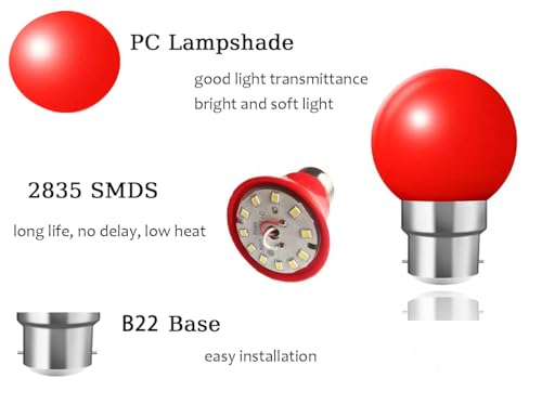ZFQ 10 Pack B22 Bayonet Colored LED Light Bulbs 2W G45 Golf Ball Mini Globe Bulb Lighting Bulbs,Red for Outdoor Indoor String Patio Garden Party Christmas - Image 3