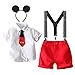 Cake Smash Baby Boys Personalizzato Topolino Cosplay Costume Cravatta Camicia+Y-Back Bretella+Fascia Corta 4pcs Halloween Festa di Compleanno Gentleman Abiti Formali per Bambini bianco 3-4 Anni