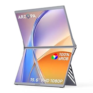 ARZOPA 15.6" Dual Portable Monitor for Laptop, Foldable Stackable Screen FHD 1080P 100% sRGB IPS, USB C & HDMI Connectivity, Adjustable Kickstand, for Mac PC Windows Gaming Office Travel - E1 Grey