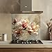 Pastel Magnolia Branch Glass Backsplash, Tempered Glass Backsplash, Glass Backsplash Behind Stove, Glass Backsplash for Kitchen Wall, Easy to Install Stove Backsplash