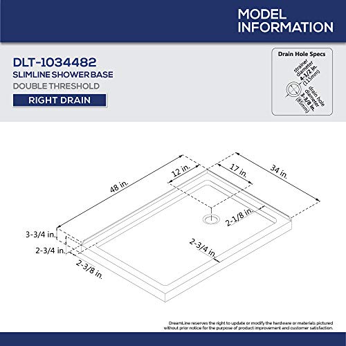 Dreamline Slimline 34 In. D X 48 In. W X 2 3/4 In. H Right Drain Double Threshold Shower Base In White, Dlt-1034482 #TOP10