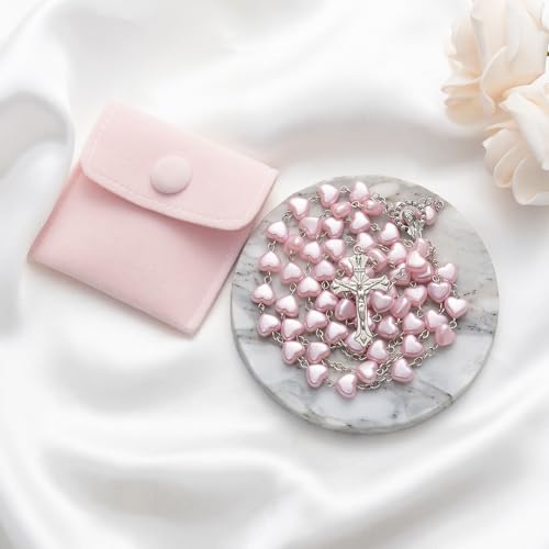 Rosary Beads Catholic for Women - Rosary Nceklcae, Heart Rosary With Pink Button Bag, Exquisite Gifts for Women2