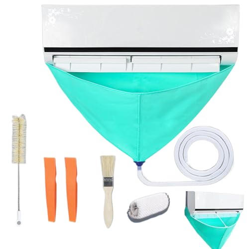 impermeable dividida de limpieza de CA con puerto de drenaje, kit de de lavado de aire acondicionado, cubierta antipolvo reutilizable para limpieza profunda, incluye cepillo de viento y