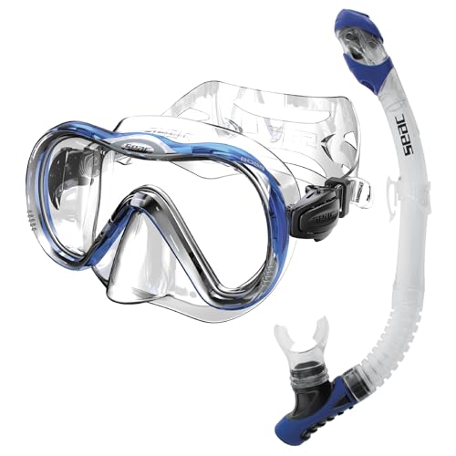 SEAC Set bis Boss Dry, Set de Silicona para Buceo y Snorkel con Máscara y Snorkel con Sistema Dry Top y Válvula de Purga