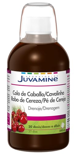 JUVAMINE - Botella Cola de Caballo - Drenaje - Complemento alimenticio - Sabor a melocotón - Cola de caballo - Rabo de cereza - Programa de 20 Días - 500 ml