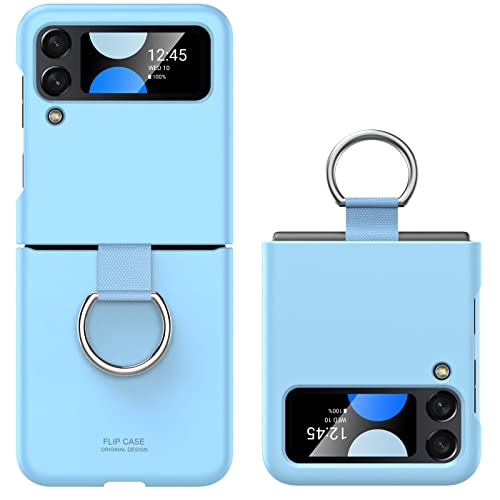 Vizvera For Samsung Galaxy Z Flip 4 Case With Ring, Galaxy Flip 4 Case All-Round For Z Flip 4 Phone Anti-Scratch Full-Body Shockproof Protective Case For Galaxy Z Flip 4 5G (2022)-Clear Blue #TOP14