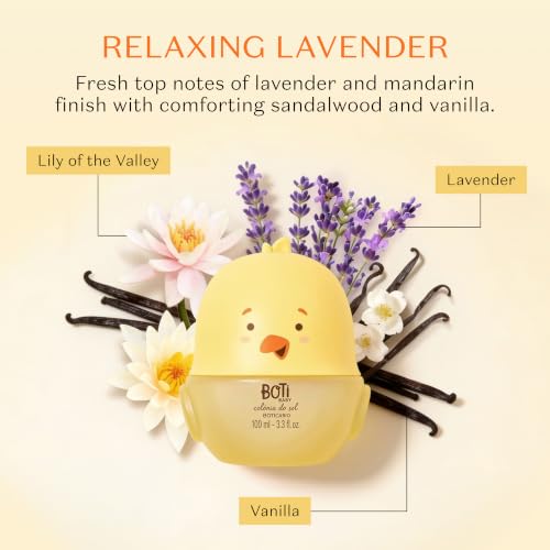 Image of O BOTICARIO Boti Baby Sun Kids Perfume, 3.3 oz | Alcohol-free calming lavender water-based baby perfume. Gentler after-bath ritual scent with drop applicator