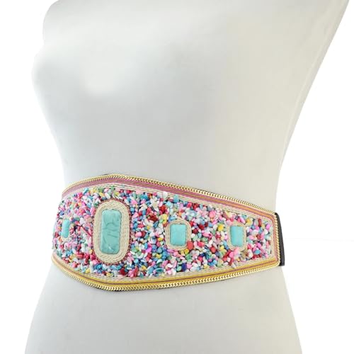 Bohemian Women Belts Handmade Beads Ethnic Statement Wide Elastic Body Belt for Girls Women Dresses3