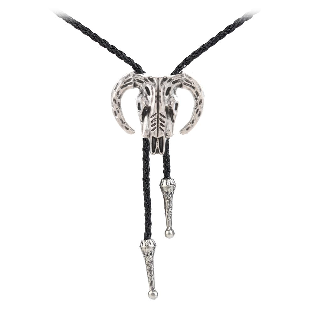 Joxevyia Bolo Tie for Men Vintage Cow Skull Leather Rope Western Cowboy Necktie Vintage Bola Tie Gift for Him