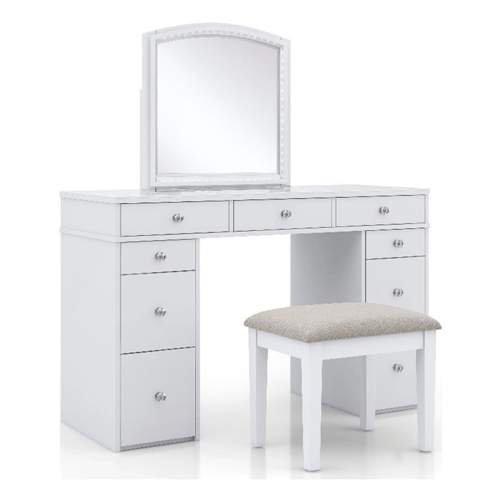 Furniture of America Galveston Solid Wood 3-Piece Vanity Set in White