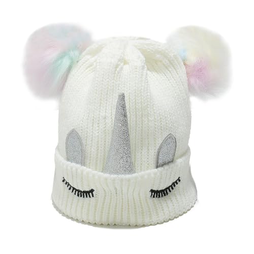 Kids Girls Toddlers Unicorn Winter Beanie Hat Flower Warm Knitted Ear Cap with Gold Horn2