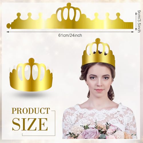 Crtiin 100 Pcs Gold Paper Crowns Bulk for Adult Kids Birthday Party Classroom, King Queen Craft Prince Princess Hat (Round Style) — view 5