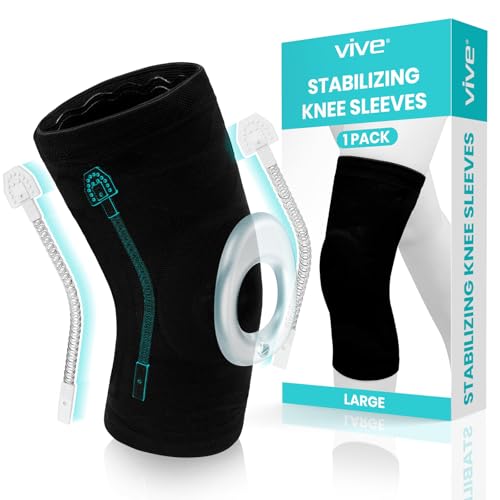 Vive Stabilizing Knee Brace for Women & Men - Compression Knee Sleeve for Meniscus Tears, Knee Pain, ACL - Patella Stabilizer Brace for Joint Relief, Arthritis, Bursitis - Left, Right (Large)