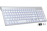 SABLUTE Wireless Keyboard with 7 Colored Backlits, Rechargeable Silent Compact Cordless Computer Keyboard with Low Profile Quiet Light Up Keys for Windows, PC, Linux, Chrome, Mac (Silver)