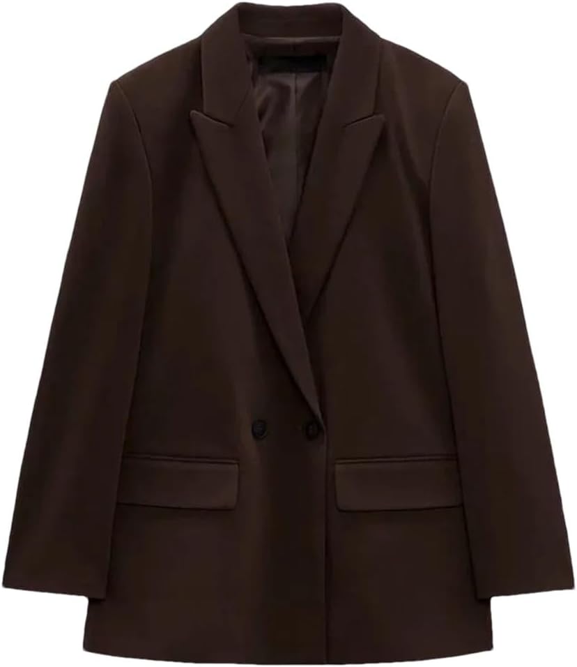 Women's Casual Blazer Jacket Two Button Shoulder Pad Office Style Suit Coat