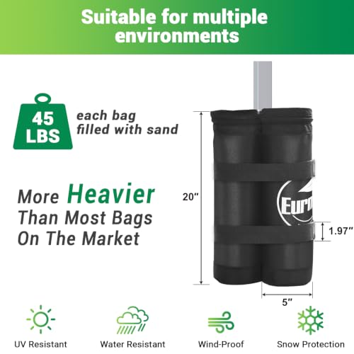 Image of Eurmax USA 4-Pack 180LBS Capacity Universal Canopy Weight Bags,Heavy Duty Windproof Sandbags with All-Around Wrap Design,Ultimate Stability for Pop Up Tent,Shelter in High Winds(Sand Not Included)