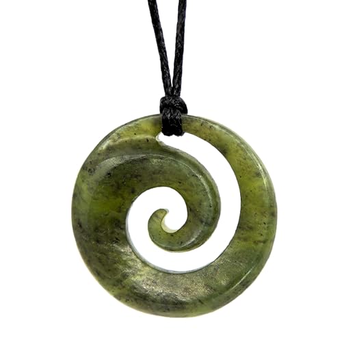 Ina & Co 100% NZ Jade Necklace for Men and Women, Hand Carved Maori Necklace Jade Pendant for Men With Black Adjustable Cord, NZ Pounamu Green Stone Closed Koru