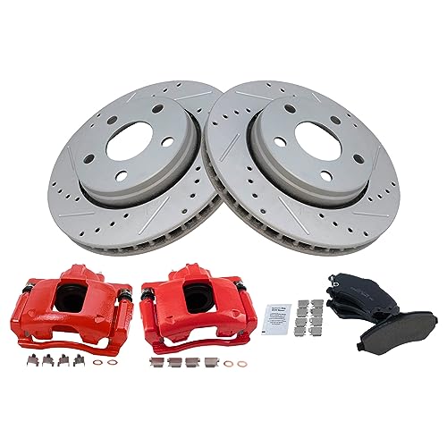 Image of TRQ Performance Front Brake Pad and Rotor Set Ceramic Coated Drilled | For 2007-2012 Jeep Wrangler
