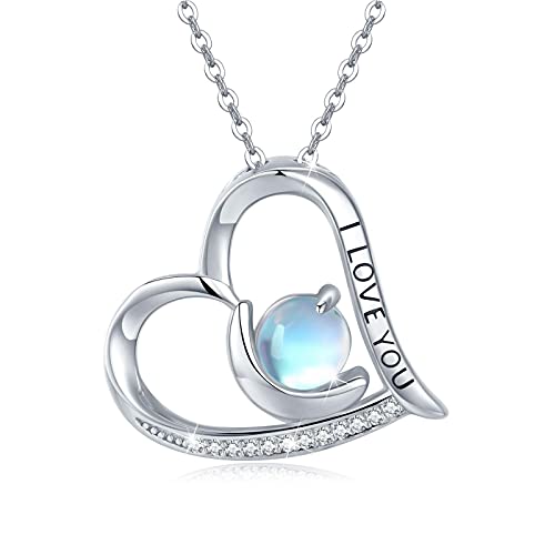 MEDWISE Collier de pierres de lune Collier de lune en argent sterling 925 Collier de cœur Collier à pendentifs Je t'aime Cadeau pour femmes Filles Fille Petit(e) Cover