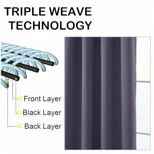 Image of Greyish Purple Blackout Curtains for Bedroom 84 Inch Length 2 Panels Set, Thermal Insulated Curtains for Living Room Nursery, Energy Saving Cortinas Blackout para Dormitorio, 2x40Wx84L