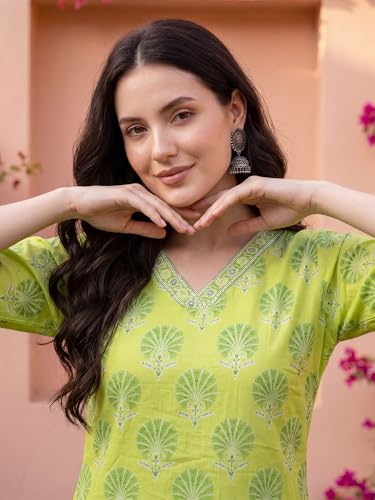 Image of INDO ERA Women's Pure Cotton Printed Straight Kurta & Pant with Dupatta Set
