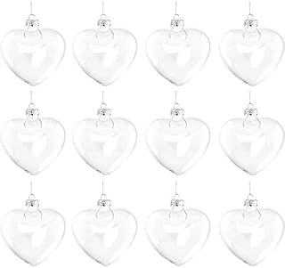 Anjing 12 Pcs Clear Glass Heart Ornaments Fillable Baubles for Christmas Party Wedding Decorations