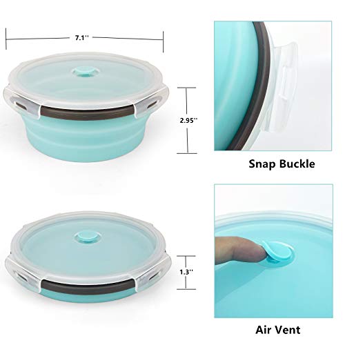 Ccyanzi 1200Ml Collapsible Camping Bowl Silicone Food Storage Container With Lid And Foldable Stainless Steel Fork Spoon, For Picnic, Travel, Camping, Rv, Fridge And Microwave Bowls(Round, Blue) #TOP2